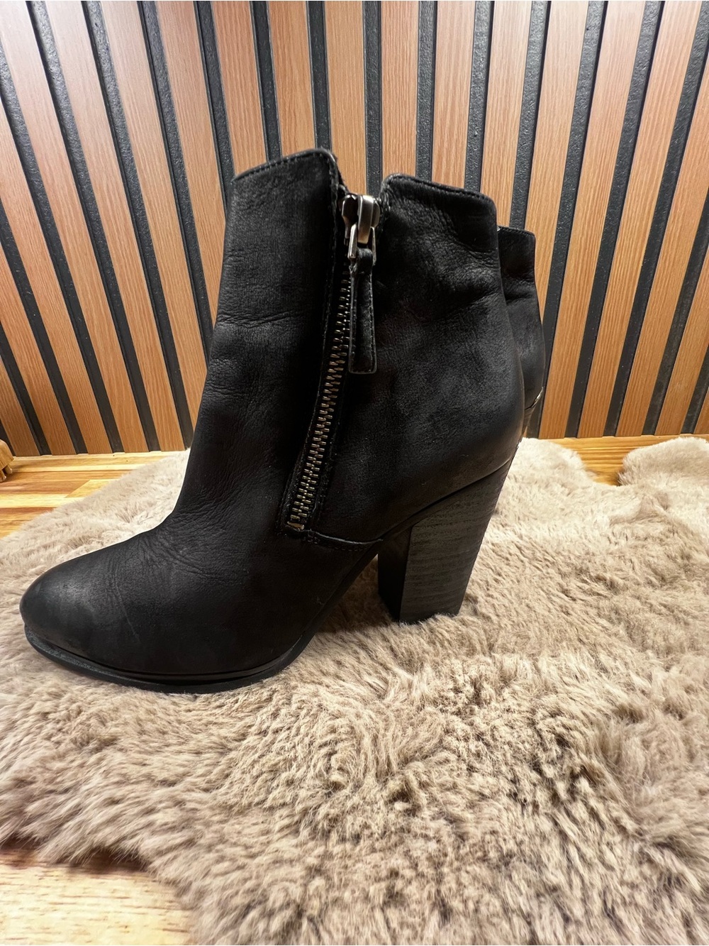 Michael Kors Black Suede-Look Block Heel Ankle Booties with Side Zip size 6 1/2